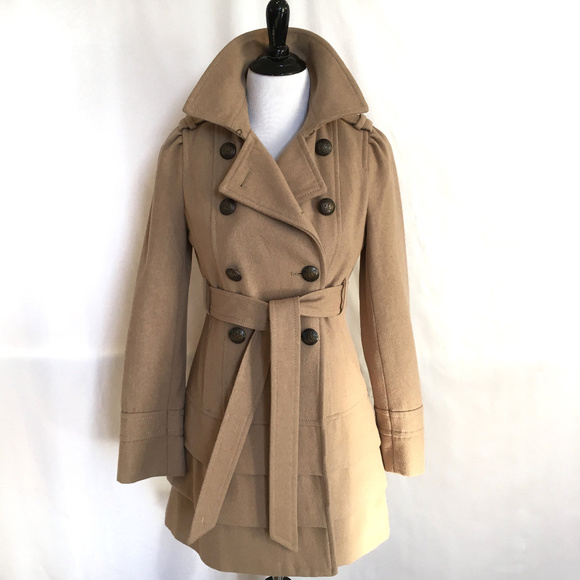 Express Jackets & Blazers - Express Camel Colored Wool Pleated Pea Coat